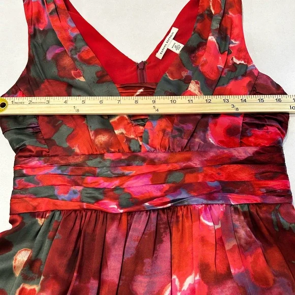 Banana Republic Sleeveless‎ Silk Blend, Double V Neck Midi Dress Red & Purple 6P - Picture 12 of 12